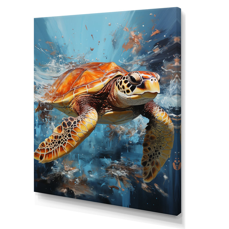 «Adelgunde Turquoise Turtle Drips in Ocean II», reproduction sur toile, H 20 po x l 12 po, Toile tendue