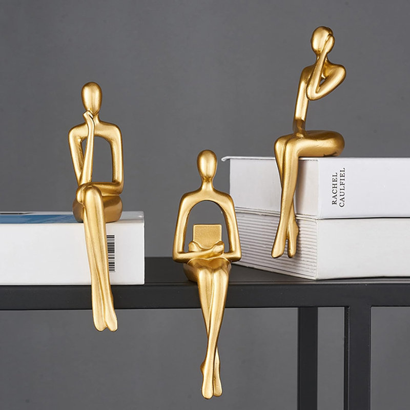 Gold Statue Home Decorations For Living Room,Shelf Decor Modern Bookshelf Decor Figurines Desk Sculpture Table Decor 3 Piece