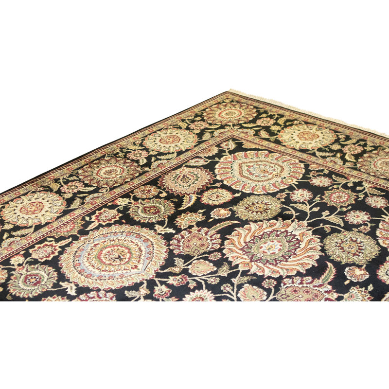 Hand Knotted Wool Area Rug in Black