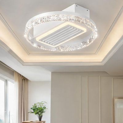 Ventilateur de plafond encastré en fer blanc avec lumière DEL télécommandée, flux d'air saisonnier et conception à profil bas pour les chambres et les cuisines
