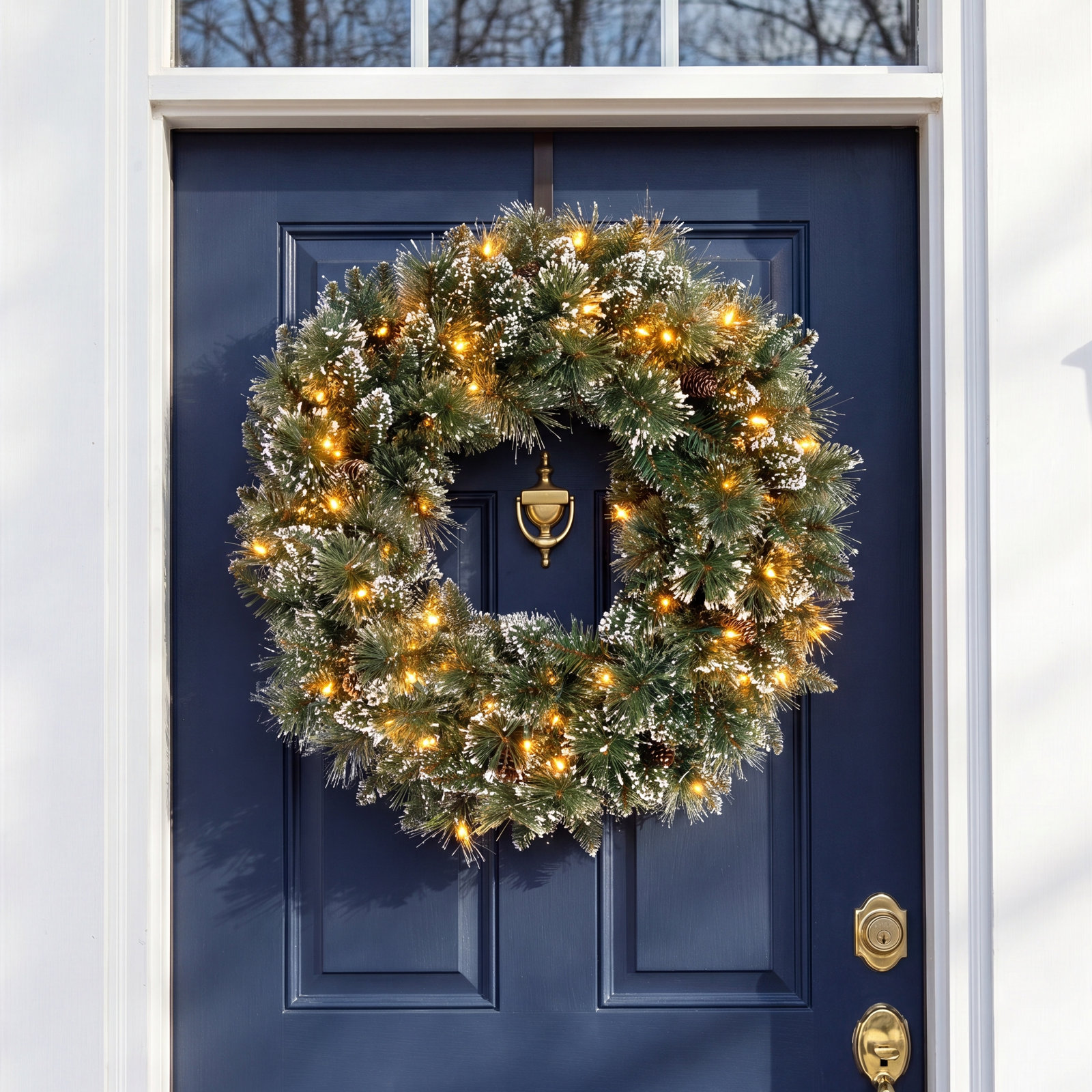 Frosted Pre-Lit Wreath, 24" H x 24" W x 5"D