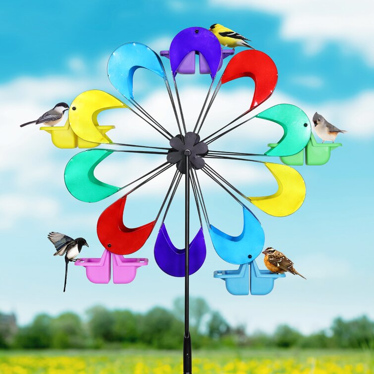 Exhart Coney Island Hand Painted Ferris Feeder Bird Feeder and Spinner, 24 by 95 Inches | Wayfair