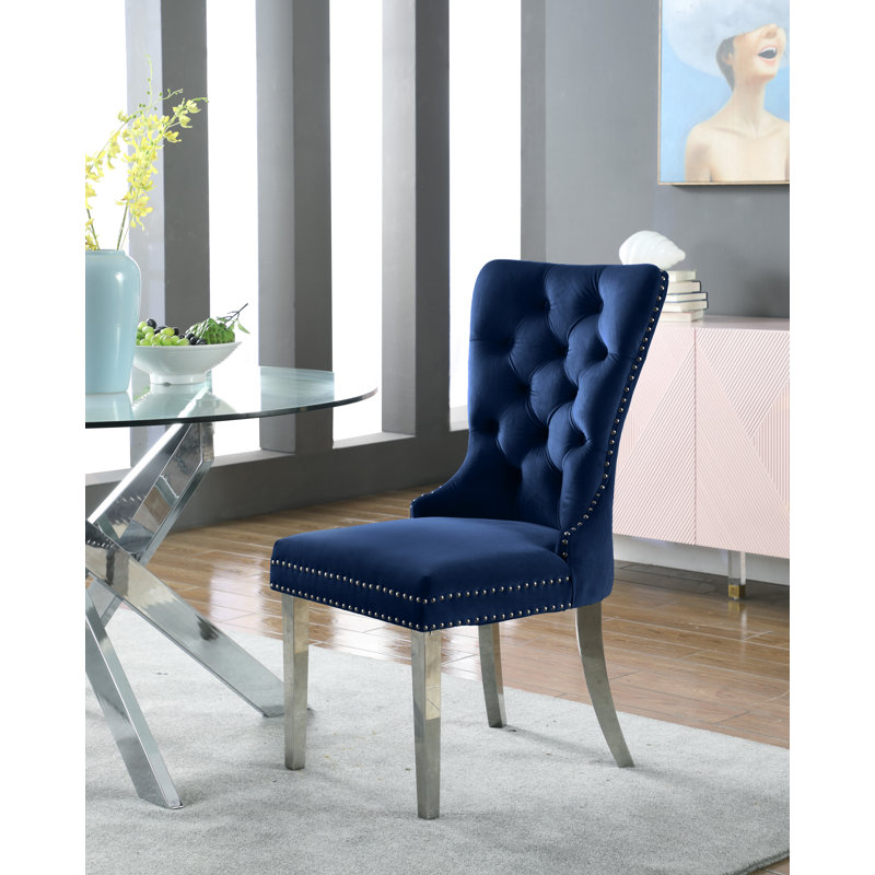 Chaise d'appoint Carmen, Velours marine, Or