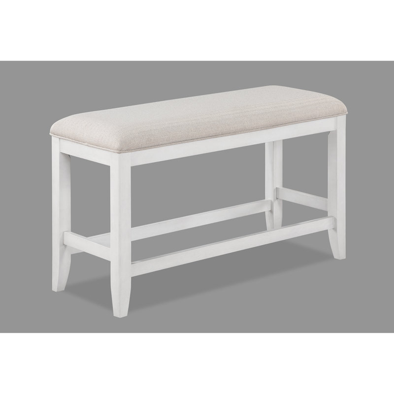 Counter-Height Bench With White Fabric Cover - Stylish Exterior In Linen-Like & Practical, White, White