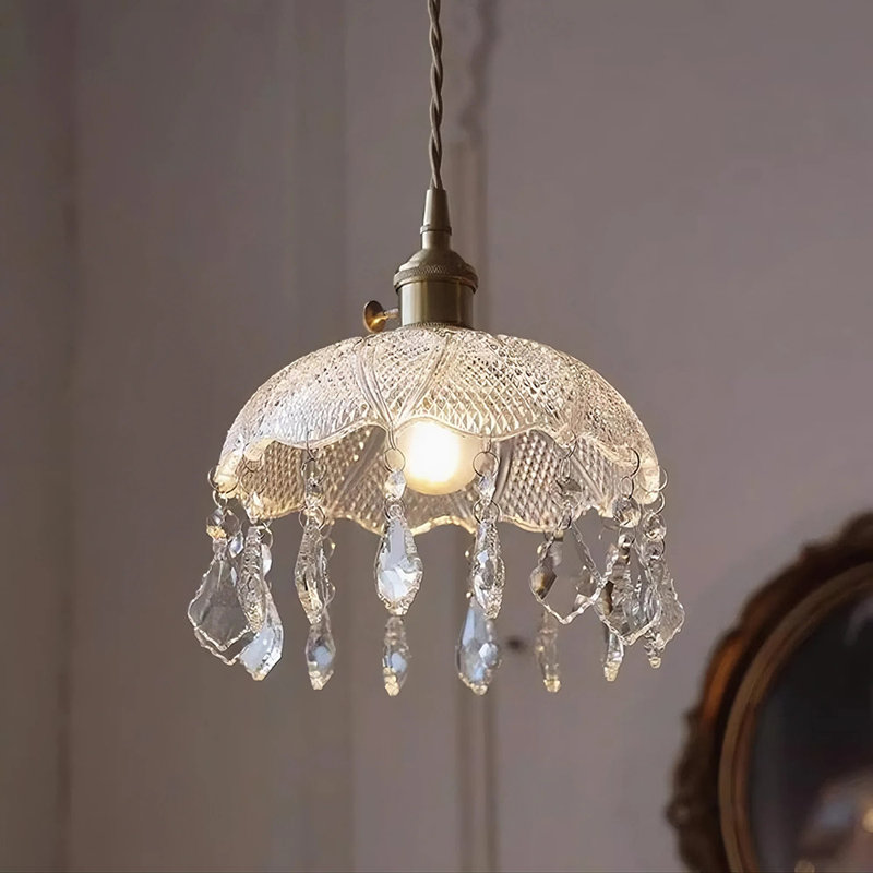 Luminaire suspendu en verre transparent avec décorations en cristal