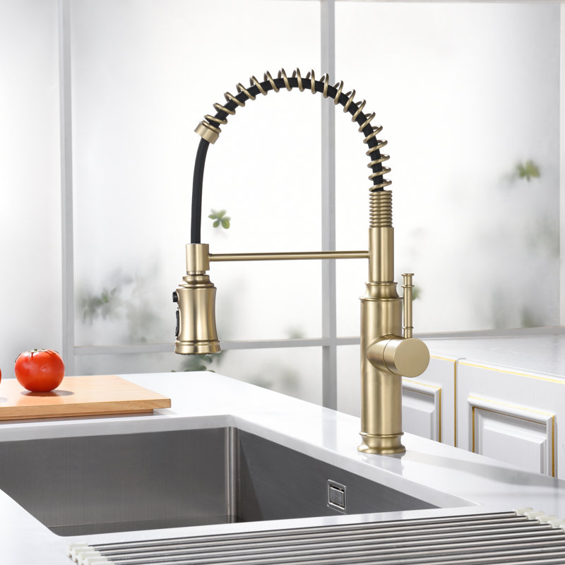Robinet de cuisine rétractable Sumerain S6132P-XX-6133, Or brossé