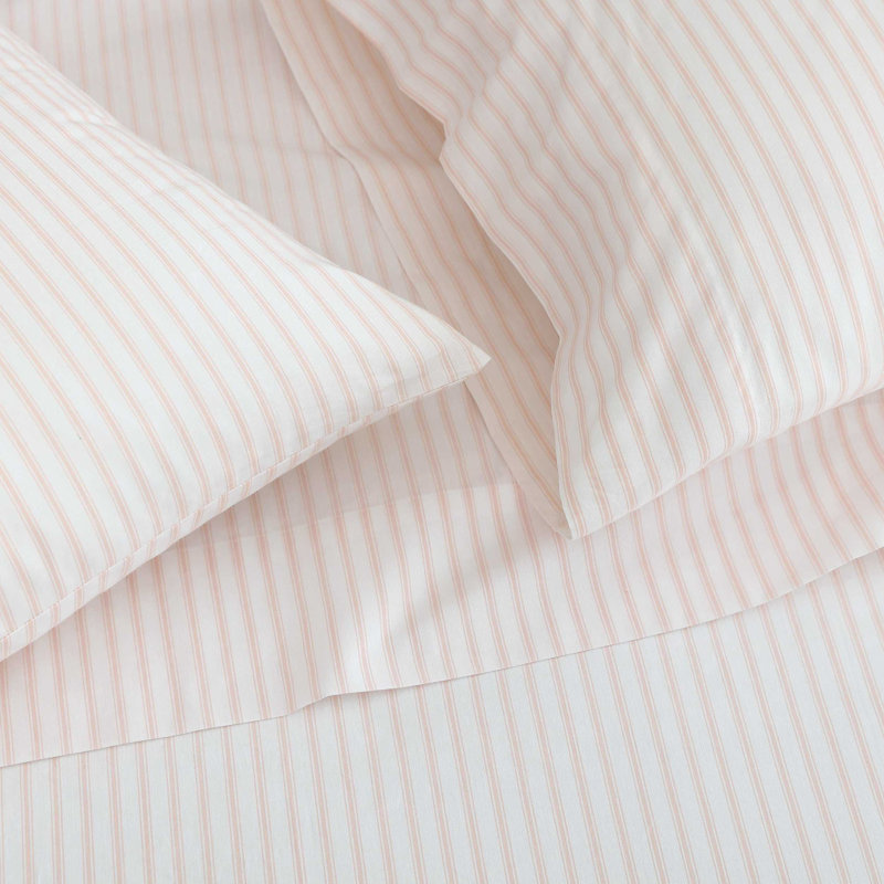 Martha Stewart Cotton Percale  Sheet Set, Twin Sheet Set with 1 Pillowcase, Ticking Stripe Pink