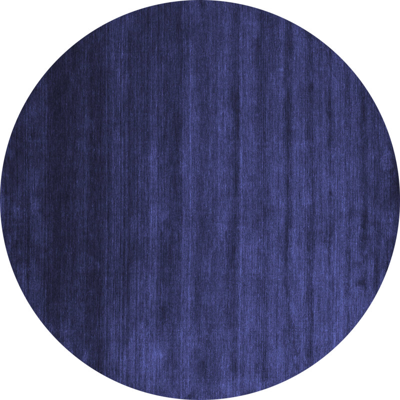 Tapis bleu / bleu marine en laine tissé à la machine Damask, Rond 3 pi