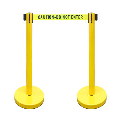 36" Retractable Belt Queue Safety Stanchion Barrier (2 Posts w/ 78" Caution-Do-Not-Enter)