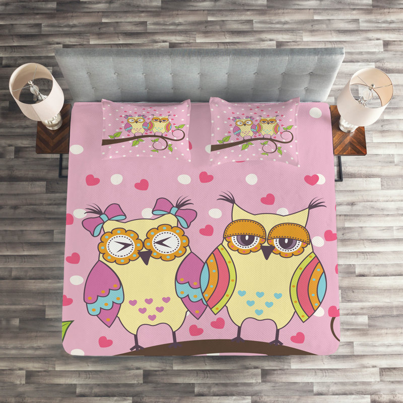 Owl Polyester Coverlet, King Bedspread + 2 Shams