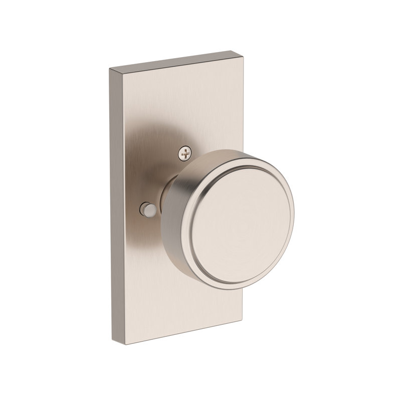 Vashon Privacy Knob with Contemporary 5in Rose in Satin Nickel, Satin Nickel