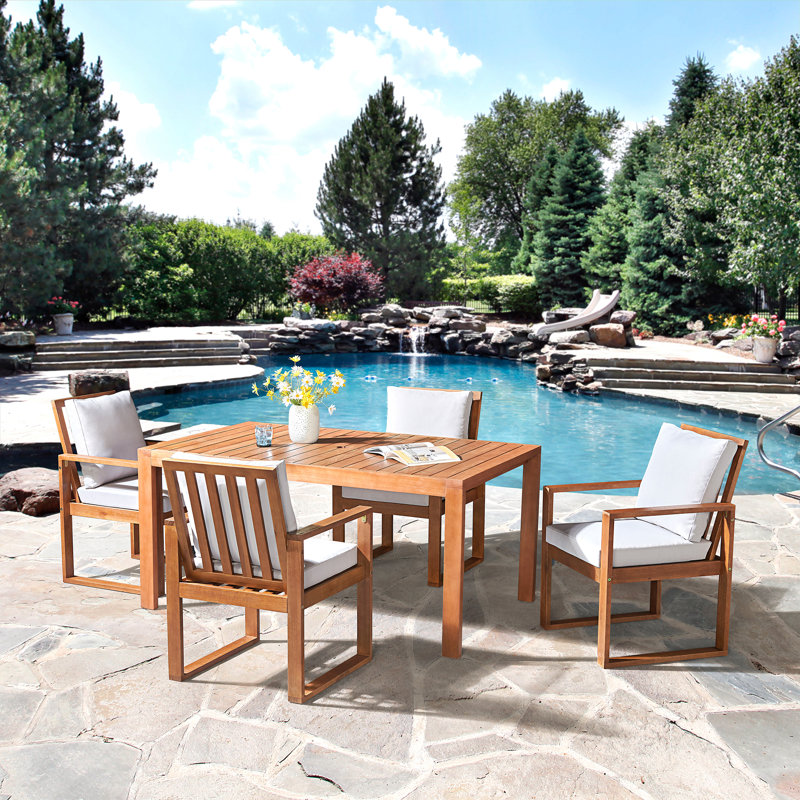 Weston Eucalyptus Wood Outdoor Dining Table with 4 Dining Chairs, Set of 5, 4