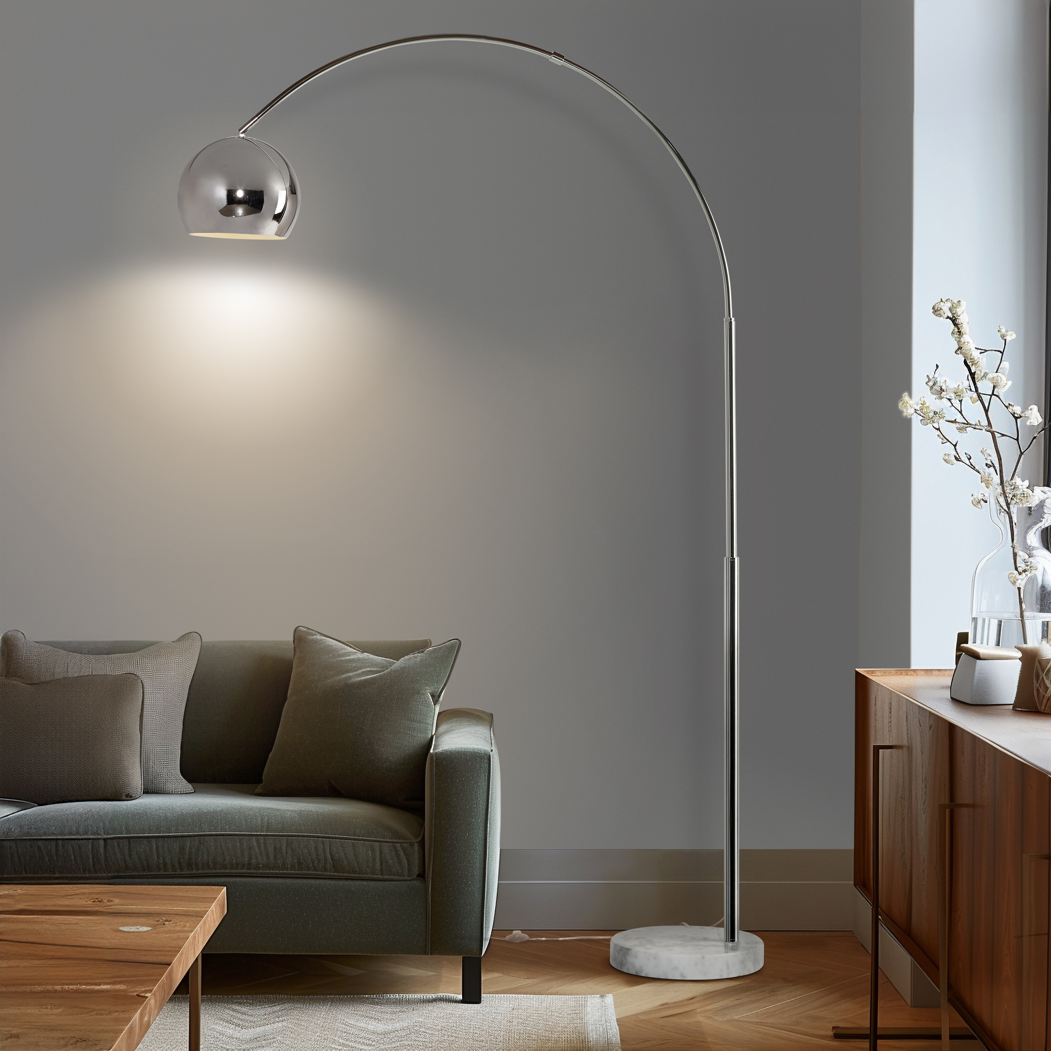 Brightech Olivia 75 in. Modern Arc LED Floor Lamp with Metal Bowl Shade ...