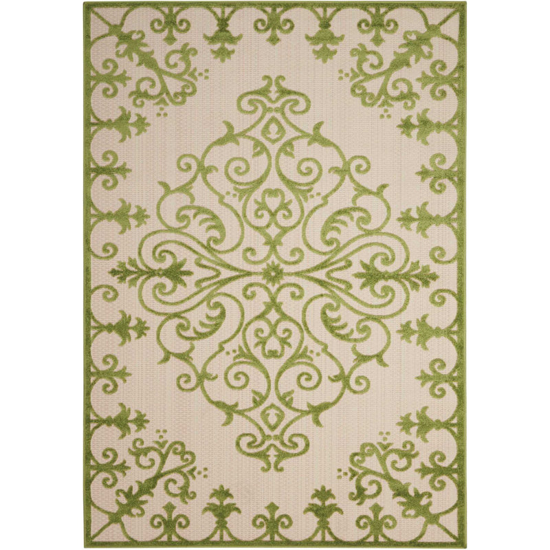 Tapis d'intérieur / extérieur oriental vert Dajerin, Rectangle 9 pi 6 po x 13 pi