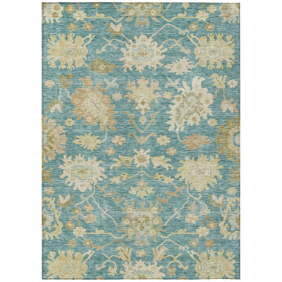 Louis Teal Washable Indoor-Outdoor Rug - 