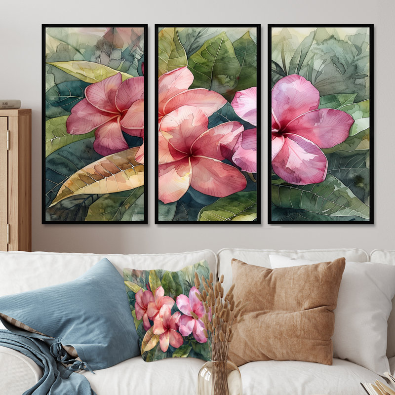 Greilickville - ensemble d'art mural Plumeria, H 28 po x l 36 po x P 1 po, Toile avec cadre flottant noir