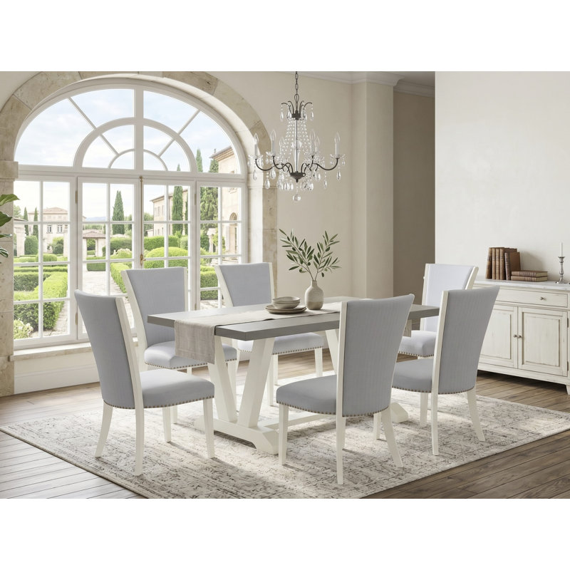 Ensemble de salle à manger 7 pièces Contara, gris, H 30 po x L 60 po x l 36 po, Ciment