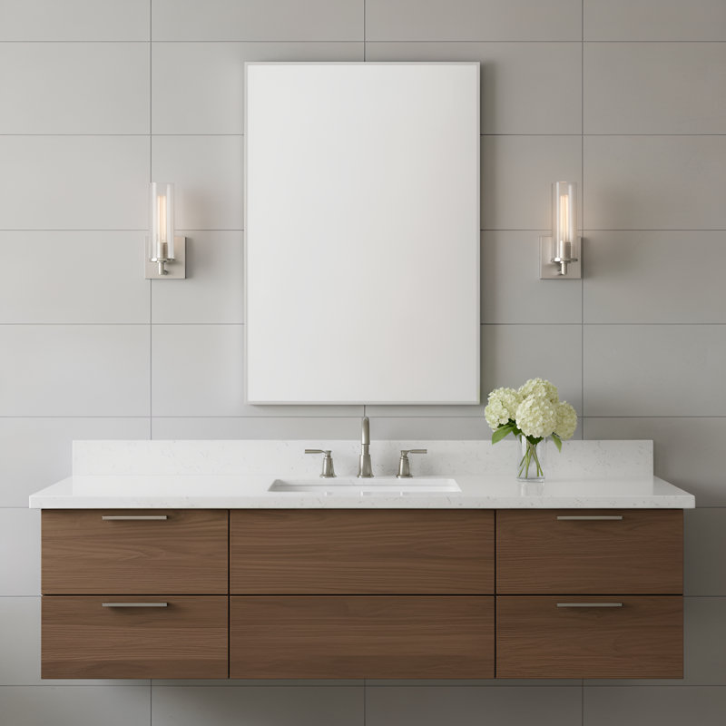 Luminaire mural de salle de bain 1 lumière avec abat-jour côtelé Sarita, Nickel brossé