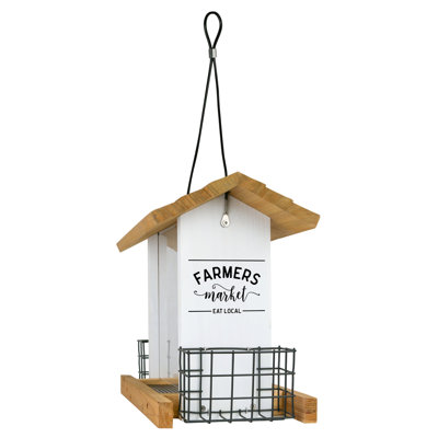 Nature's Way Farmhouse Cedar Hopper Bird Feeder with  Suet 3QT 2 Cakes, White
