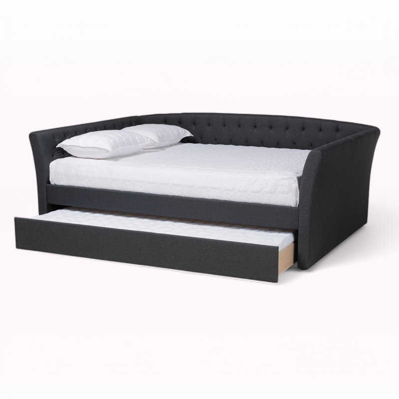 Clay Full Size Fabric Daybed with Roll-Out Trundle in Dark Gray, 32.6'' H X 87.78" W X 56.92'' L, Full, Dark Gray