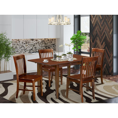 5 Piece Dinette Set for 4 Includes a Rectangle Dining Room Table with Butterfly Leaf and 4 Kitchen Dining Chairs, Mahogany