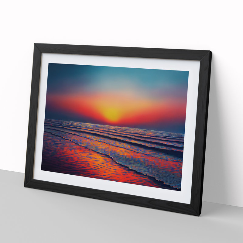 Wonderful Ocean Sunset Framed Print, Black Framed, 25cm H x 34cm W x 2cm D