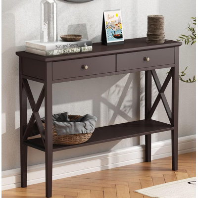 Console Table with Drawers, Narrow Wood Accent Sofa Table Entryway Table with Storage Shelf -  Breakwater Bay, BD88A103457041D6AD5E216F5EF85727