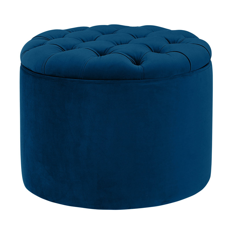 53.3cm Wide Velvet Tufted Round Solid Colour Standard Ottoman with Storage, Navy