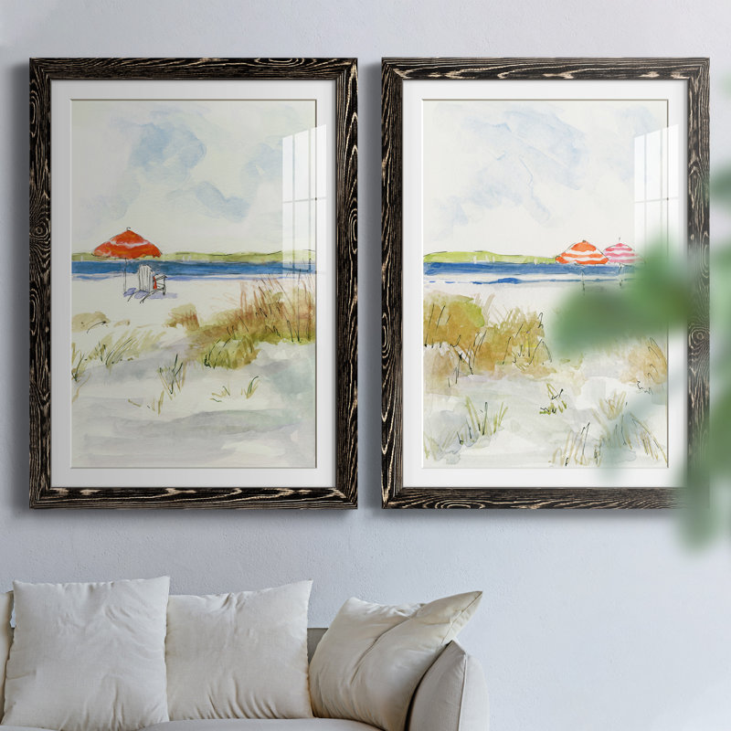 «Sketchy Beach I», ensemble de 2 peintures, H 37,5 po x l 55 po x P 1,5 po, Papier encadré noir