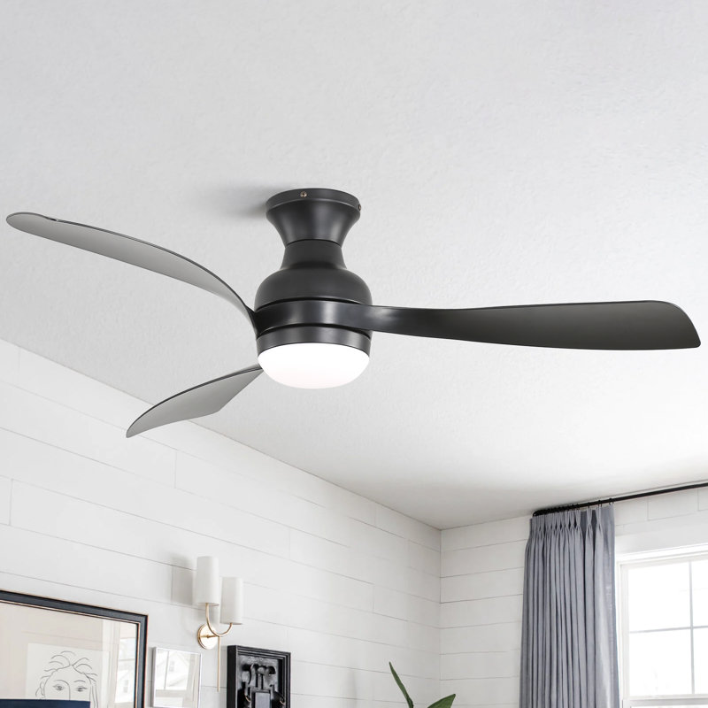 Ventilateur de plafond encastré moderne de 52 po avec lumière DEL et moteur à télécommande DC Nicola, Noir