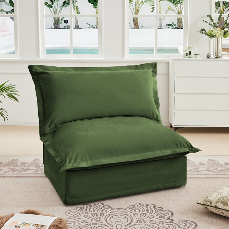 Armless Sofa, Green Chenille