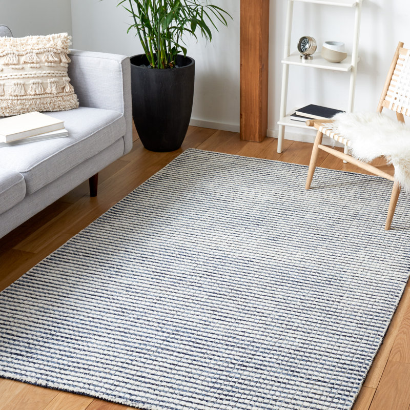 Tapis rayé abstrait en laine touffeté à la main, Rectangle 8 pi x 10 pi