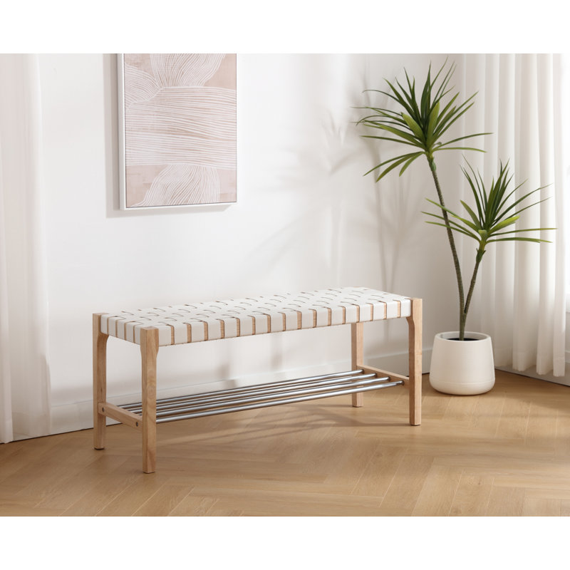 Aneek Solid Wood Bench, White