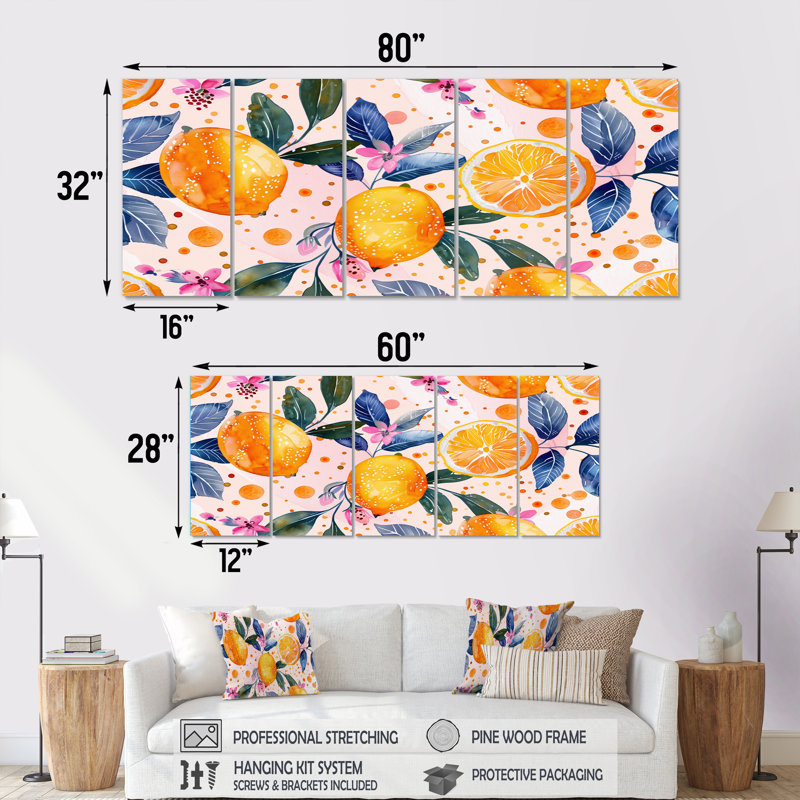 «Yellow Yellow Floral Orange Trees II», ensemble de reproductions d'art mural, H 28 po x l 60 po