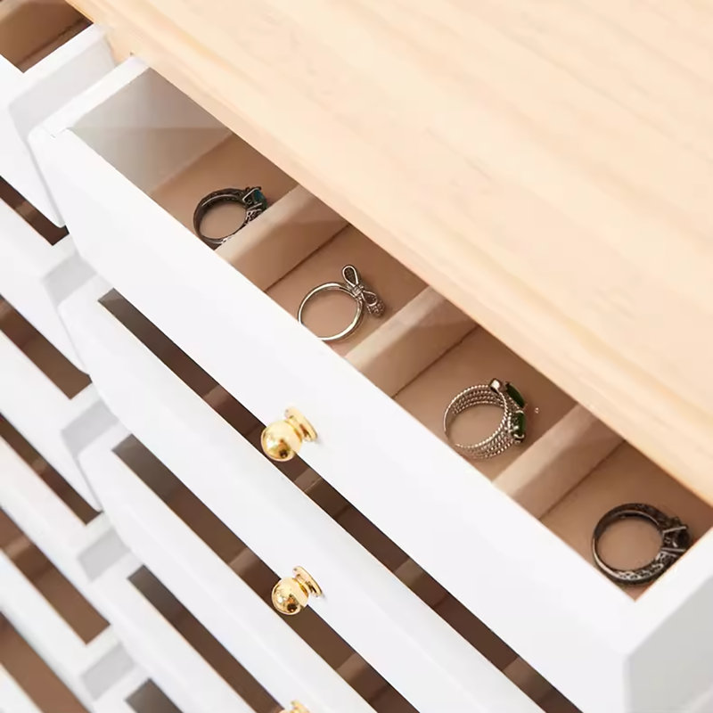 Organisateur de bijoux en bois de pruche grande capacité avec 12 tiroirs