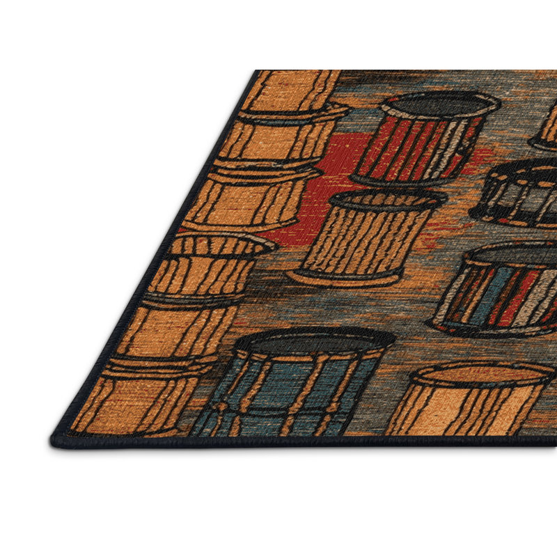  Washable Steel Drums Music Area Rug, Runner 2' x 5'