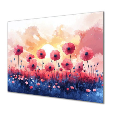 Coastal Poppies On Pink Sunset - Impression de coquelicots sur métal