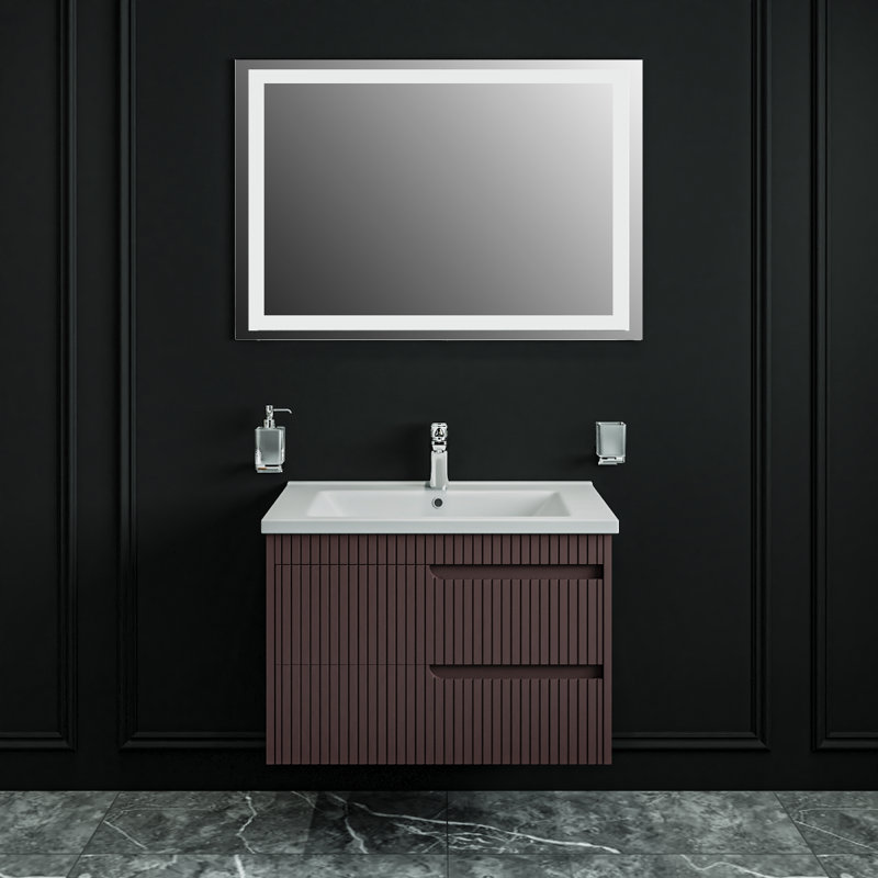 Meuble-lavabo mural moderne avec lavabo Jakki-W_Modern, Brun mat