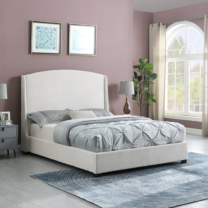 Upholstered Wingback Bed, Gray, King