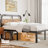 Amylia Black Metal Platform Bed with 40-Inch Solid Wood Headboard, Underbed Storage, Noise-Free Support, No Box Spring Needed-2025536610-2015625704