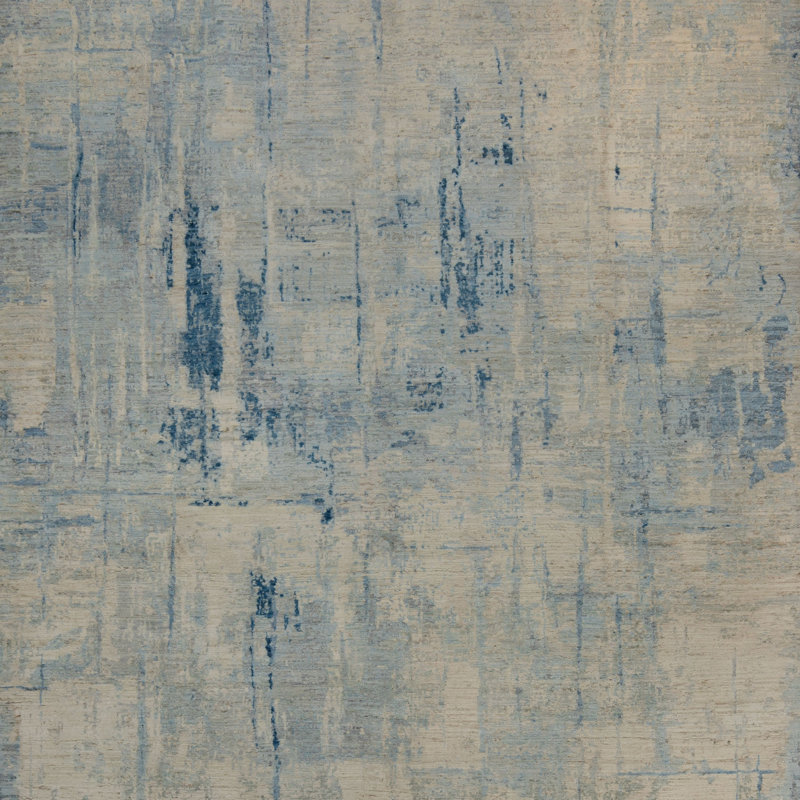 Blue Contemporary Silk Wool Blend Rug - 8' x 10'