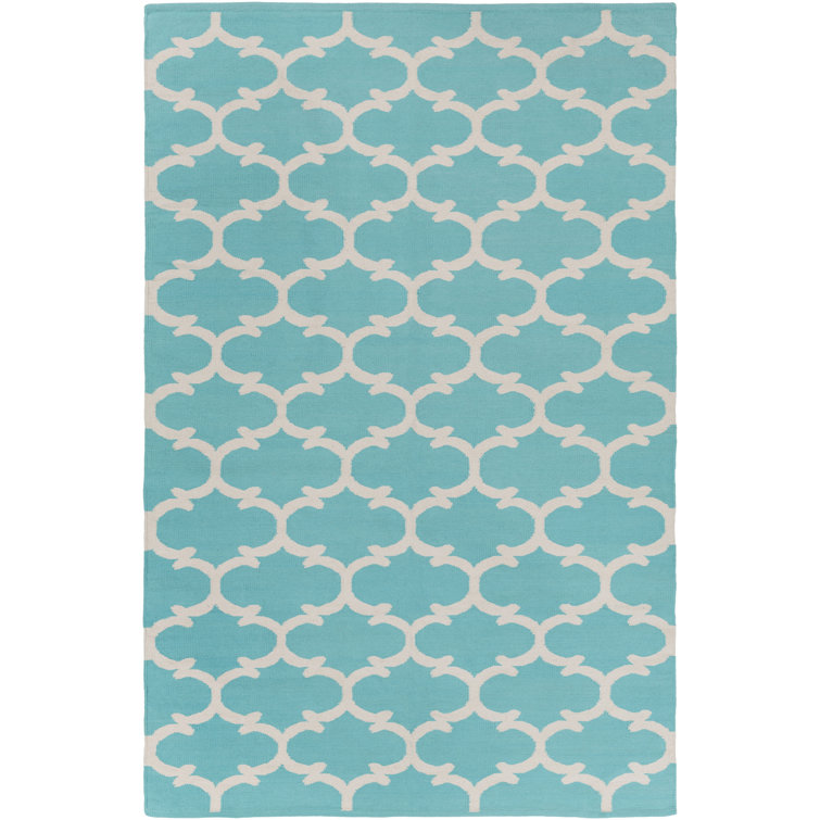 Tapis bleu/ivoire en coton handwoven à tissage plat Ayles