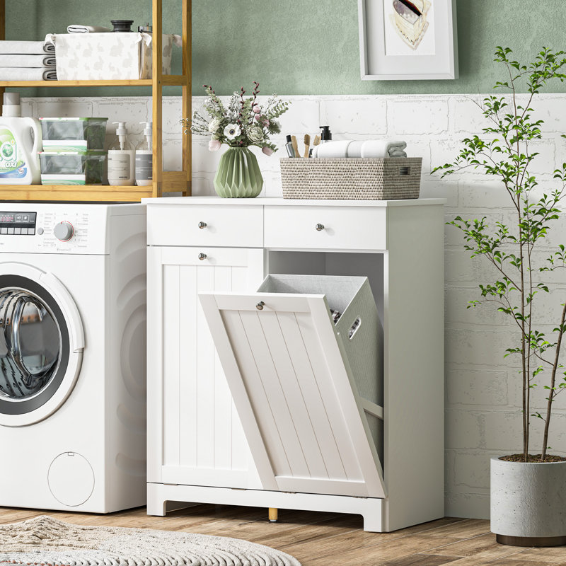 Toribio Rectangular Manufactured Wood Laundry Hamper Cabinet, White