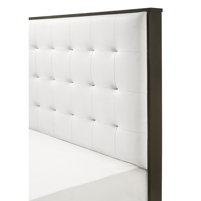 Grand lit à panneau avec tête de lit et lattes, tête de lit contemporaine tapissier gris et beige, Queen