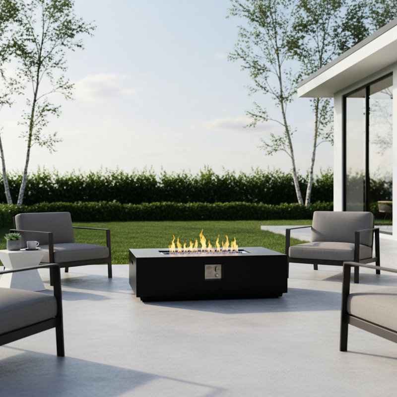 Table foyer au propane, rectangulaire 48 po, sortie 50000, combustion sans fumée, démarrage à bouton-poussoir, contrôle de la flamme, pierres de lave, couvercle, aucun assemblage requis convertible en naturel