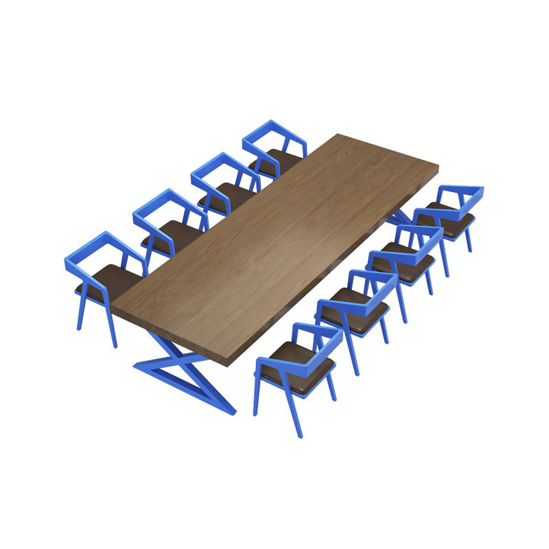 Ensemble de salle à manger décontracté de style industriel carré L 94,49 po x l 23,23 po, Brun, Bleu, Brun et bleu
