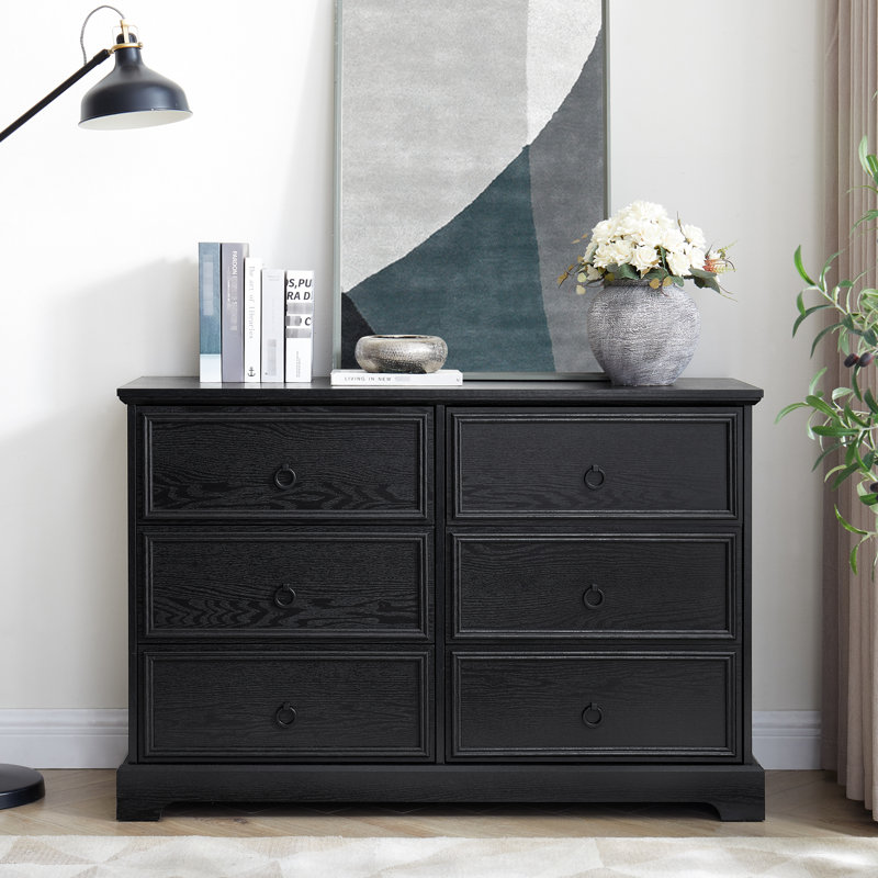 Commode 6 moderne noir avec rangement spacieux pour la chambre 6 tiroirs