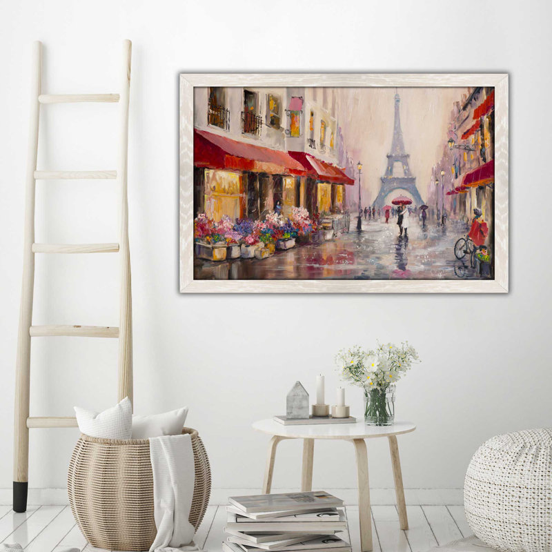 «Paris France», reproduction encadrée, H 21,5 po x l 27,5 po x P 0,75 po, Cadre crème délavé