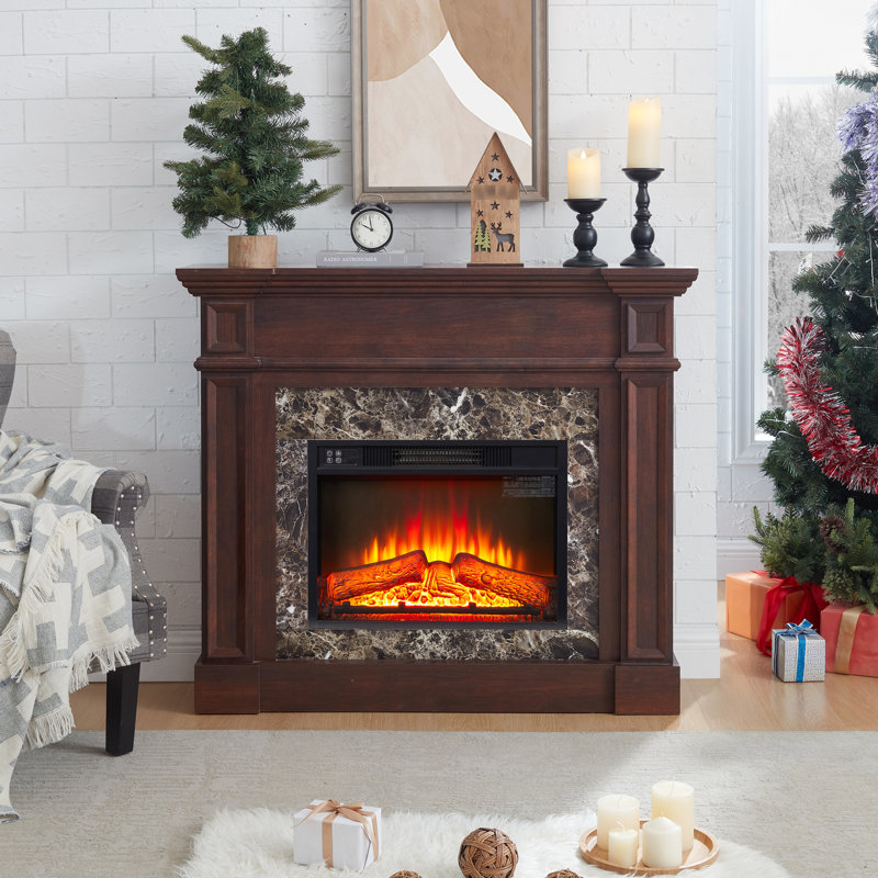 Cherry Electric Fireplace Model - 40.96"W X 12.06"D 45.05"H, Remote Controlled, Adjustable Flames, Smooth, 3D Heating System Operated,
