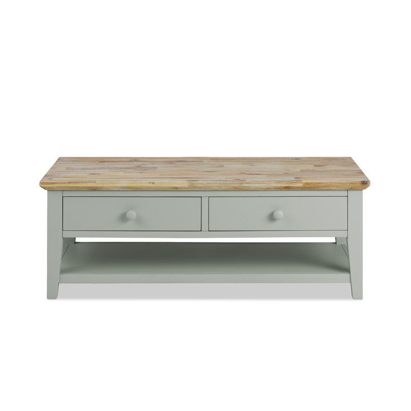 Doria Floor Shelf Coffee Table with Storage, Sage Green